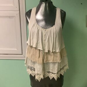 Free People Cream and Tan Layered Tank Top